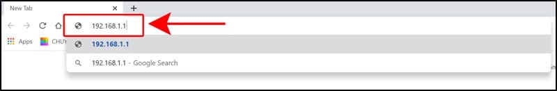 Nhập địa chỉ 192.168.1.1 vào thanh trình duyệt