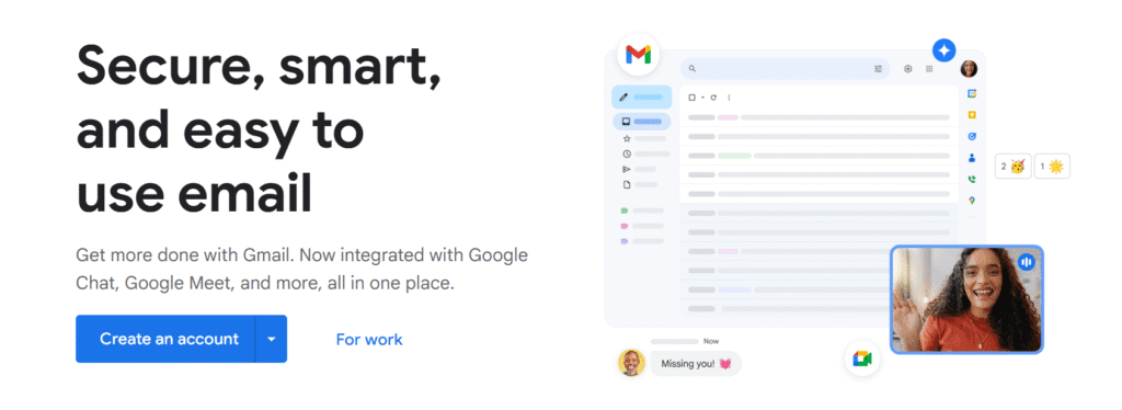 Giao diện ban đầu của dịch vụ Gmail