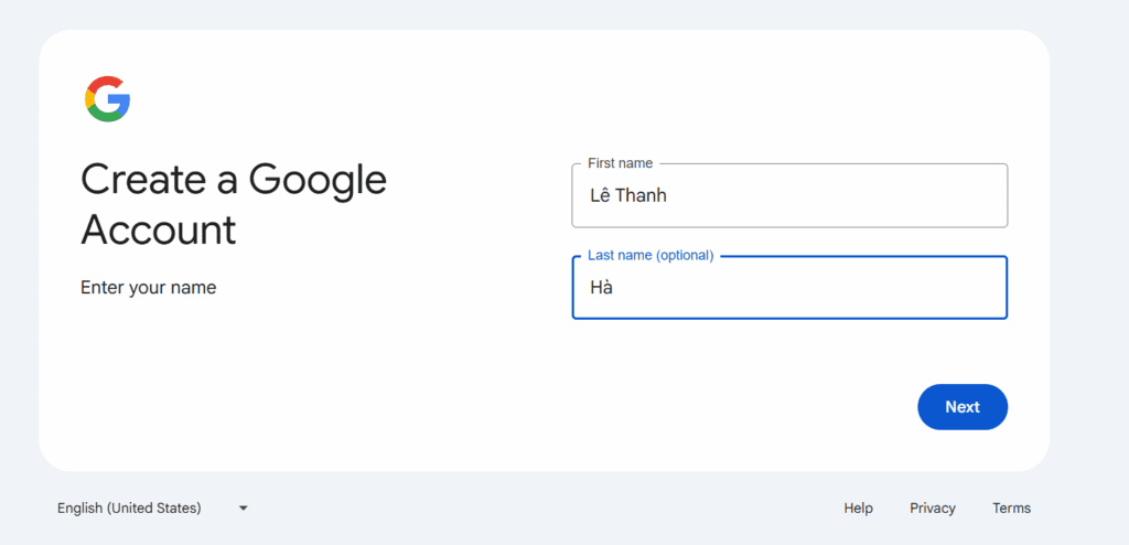 Nhập tên của bạn vào nhé