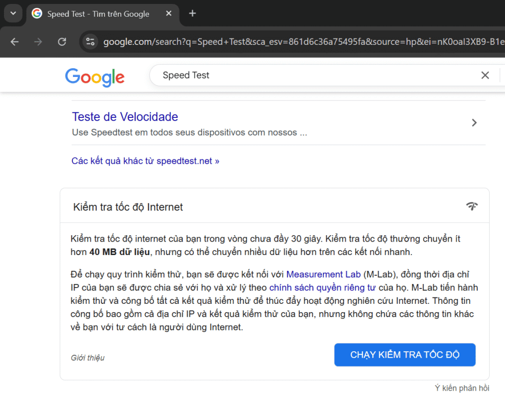Chạy kiểm tra tốc độ internet của Google