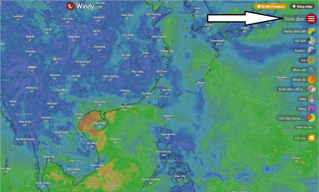 Cách dùng ứng dụng web theo dõi bão NONGFA WINDY