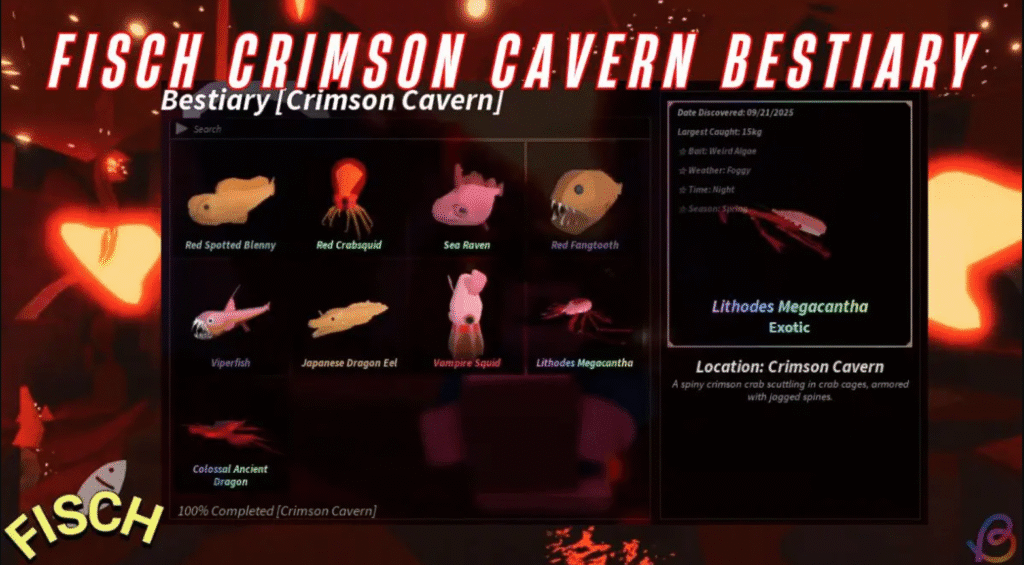 Hướng Dẫn Hoàn Thành Bestiary Crimson Cavern trong Fisch